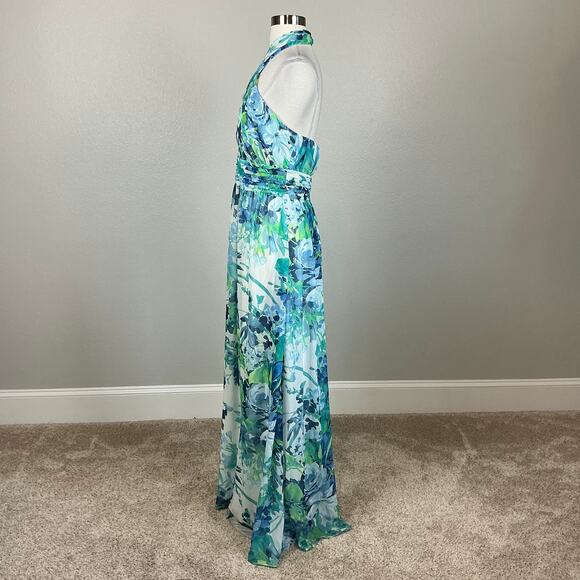 Eliza J Women's Floral Chiffon Evening Gown Blue Size 12 Cut Out Maxi Dress - Picture 6 of 14